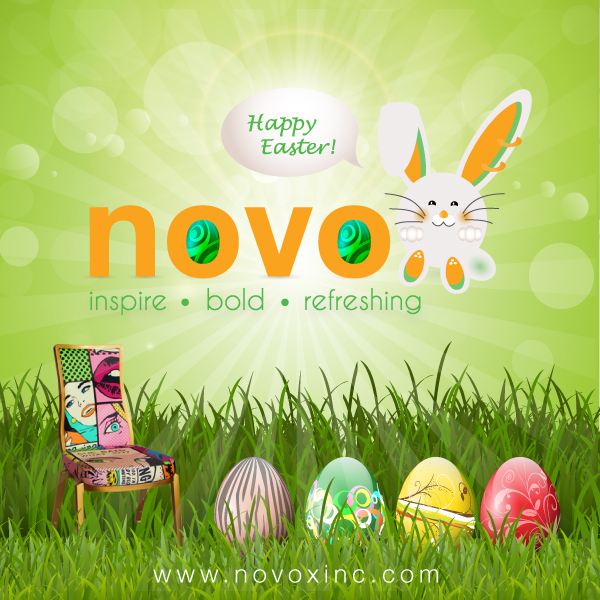 Decorative Easter eggs in a grassy landscape